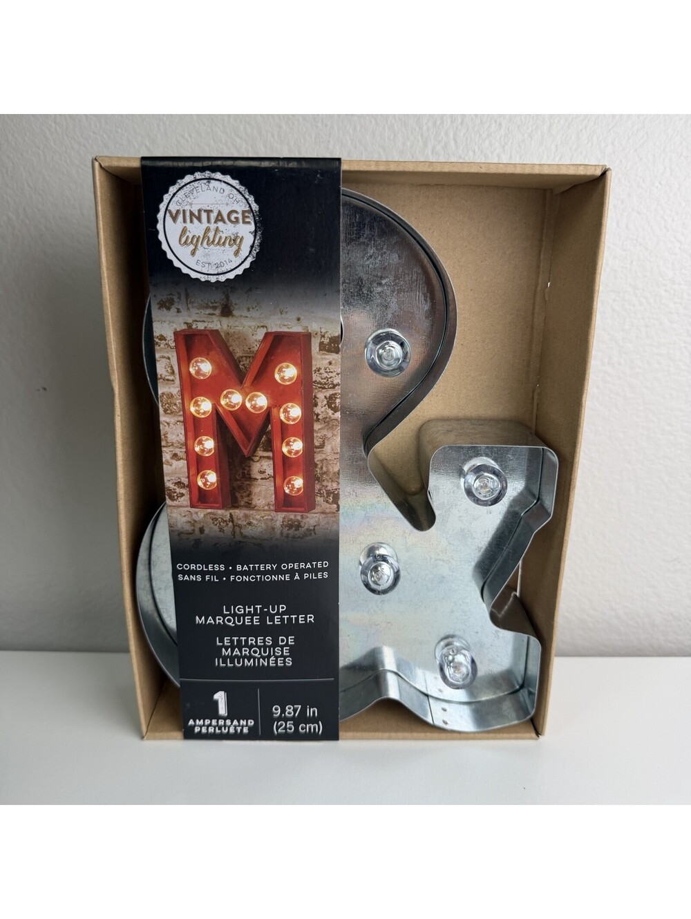 Cleveland Vintage Lighting “&” Light-Up Marquee Letter, Silver Metal, 9.87”